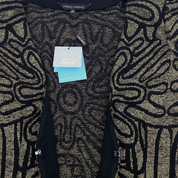 Ming Wang Cardigan Sweater Womens Small Black Gold Metallic Knit Quiet Luxury - Picture 2 of 9